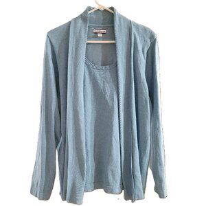 H407-Croft & Barrow light blue long-sleeve cardigan sweater set attached cami